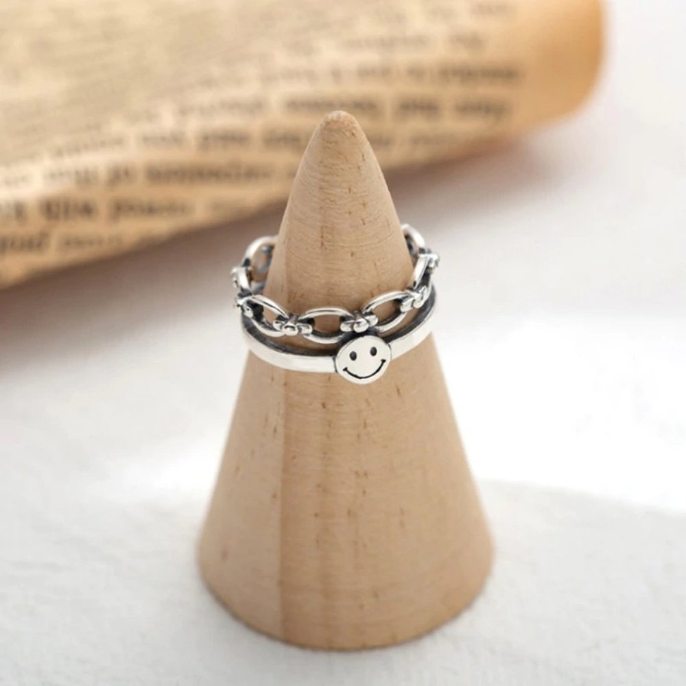 *925 Sterling Silver Smile Face Adjustable Ring - Picture 4 of 4